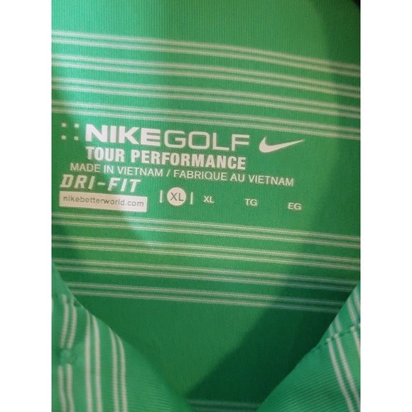Nike Golf Tour Performance Golf Polo Shirt‎ Size XL Dri-Fit Green White Striped - Picture 6 of 6
